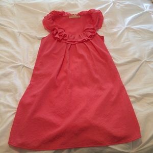 Coral ruffle neck shift dress XS